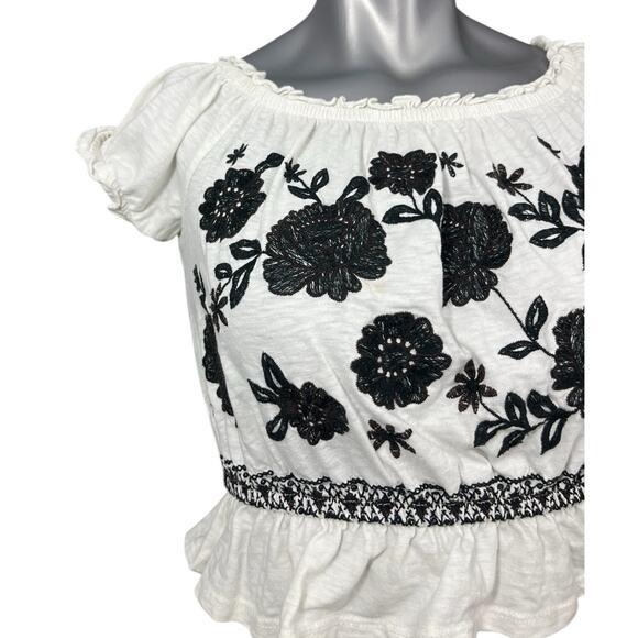 American Eagle Top Women's Black White XS Babydoll Crop Embroidered Y2K - Picture 2 of 9